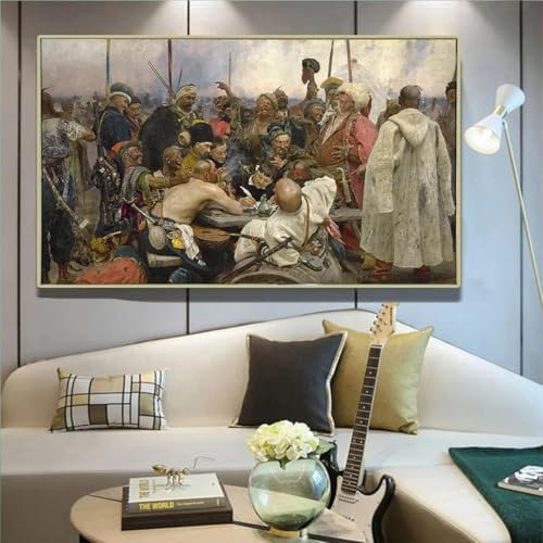 GKUVBF Leinwanddrucke, Gemälde von Ilja Jafimowitsch Repin „Die Saporoger Kosaken schreiben einen Brief an den Sultan der Türkei“, Kunstdekor, 80 x 135 cm, rahmenlos