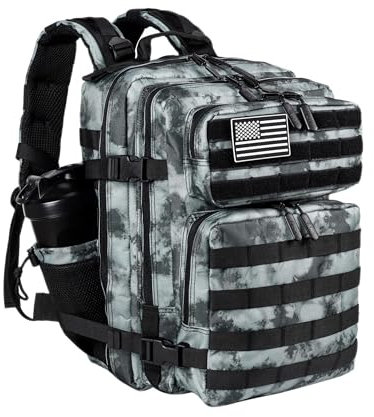 LHI Tactical Military Backpack for Men and Women 35L Army Assault Pack Bag Small Rucksack with Bottle Holder - Black and Gray