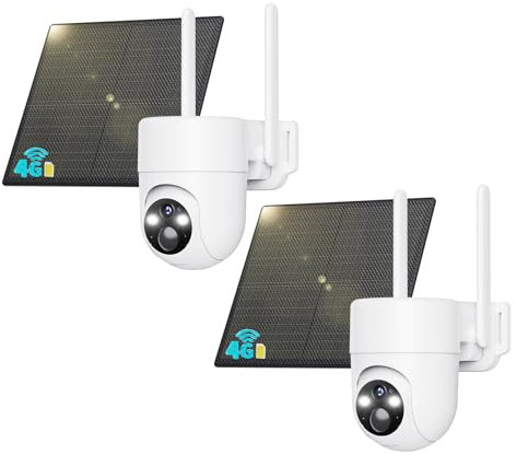 SEHMUA 3G/4G LTE Camera Surveillance Exterieure sans Fil, Camera Solaire 4G avec Carte Sim, Détection Humaine PIR et Alarmes de Zones Personnalisées, Étanchéité IP66, 2 Unités