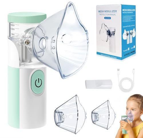 Nebulizador portátil silencioso recargable, atomización y absorción eficientes, accesorios con 2 máscaras y 1 boquilla, adecuados para adultos y niños, uso familiar y viajes