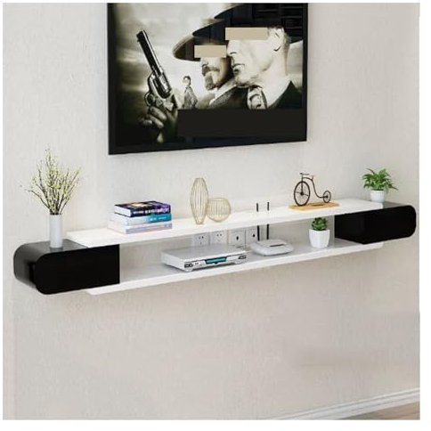 BMWJYLPM Soporte de TV Flotante de Pared Moderno para TV de 55/63/70,8 Pulgadas con Estante Abierto, Ahorra Espacio, Decorativo y contemporáneo, Blanco y Negro, 180 x 16 x 24 cm