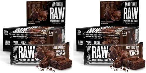 Warrior Raw Protein Flapjacks – 12 Bars x 75g Each – Packed with 20g of Protein – Low Sugar, High in Fibre (Choc Brownie) (Pack of 2)