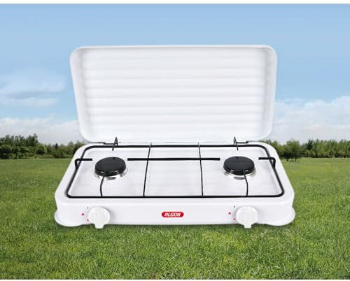 ALGON | Hornillo de Gas 2 Fuegos con Tapa – Hornillo Gas Cocina Portátil para Camping, Emergencias y Hogar