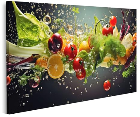 islandburner Bild auf Leinwand Frische Farbenfrohe Gemüse Obst und Kräuter im Wasser Blubbern Bilder Wandbilder Poster