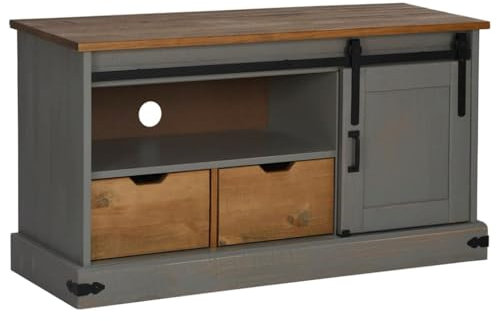 agnixnaf Mobile Porta Tv con Anta Scorrevole Grigio 110x40x60 cm,Porta Scorrevole Liscia,Mobile Supporto Tv,Due Cassetti