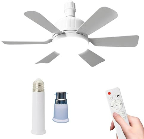46cm Ceiling Fan Light Bulb Bayonet Fitting, Ceilings Fans with Light & Remote Control, Ceiling Fans Lights Dimmable, E27/B22 Ceilings Lamp with 6 Blade, 3 Speed Timing (B22-white+Extension rods)