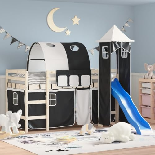 INLIFE Vorhänge für Hochbett mit Tunnel und Turm Weiß und Schwarz,Möbel,Betten & Zubehör,Bett- & Bettrahmenzubehör,Schwarz,3.26 KG,835919