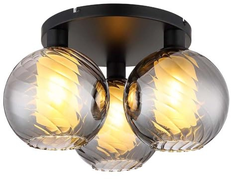 Ceiling Light Living Room Lamp Metal Black Matt Glass Smoky Diameter 46 cm