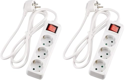 Kopp Steckdosenleiste 3-Fach mit Schalter, mit 45° gedrehten Steckdosentöpfen, mit erhöhtem Berührungsschutz, mit 1,4m Zuleitung H05VV-F3G1,5mm², 16A, 250V, Farbe arktis-weiß, 129713007