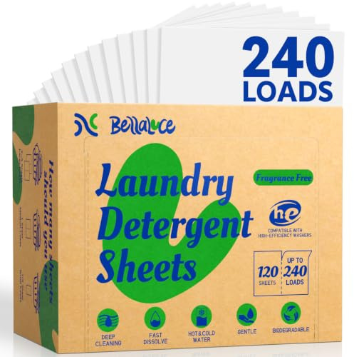 BellaLuce Lessive en Feuilles Sans Parfum Ajouté, 240 Lavages | Format compact, sans plastique, facile à doser et à utiliser en machine