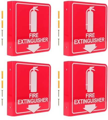 TOPPERFUN 4 Stück Feuerlöscher Schild 15x15cm aus Doppelseitigem Acryl mit Abwärtspfeil und Montageschrauben Brandschutz Warnzeichen für Büro Gewerbe und Zuhause