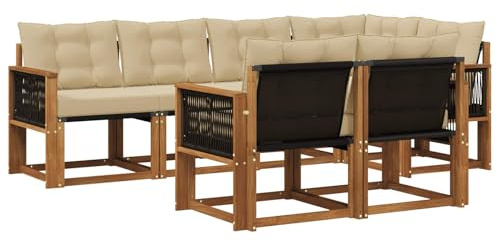 vidaXL Outdoor-Sofagarnitur mit Kissen 7 pcs Natur und Beige, Moderner Outdoor-Sofa, strapazierfähige Gartenmöbel, Lounge für Terrasse, Komfortables Sitz-Set