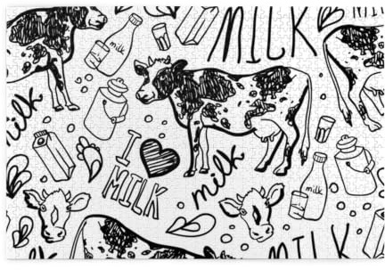Handgezeichnetes Kuh-und-Milch-Puzzle mit 1000 Teilen für Erwachsene, Holzpuzzle