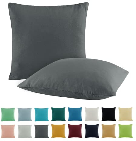 SHC by BaSaTex 2er Pack Jersey Kissenbezüge Kissenhüllen | Kopfkissenbezug aus 100% Baumwolle | 40x40 cm Dekokissen Bezug | Farbe Antthrazit Grau