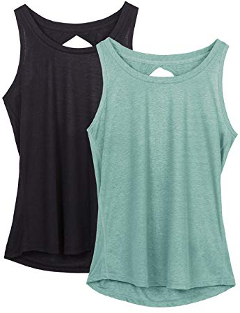 icyzone Damen Yoga Sport Tank Top Rückenfrei Fitness Oberteil ärmellos Shirts, 2er Pack (S, Schwarz/Hellgrün)