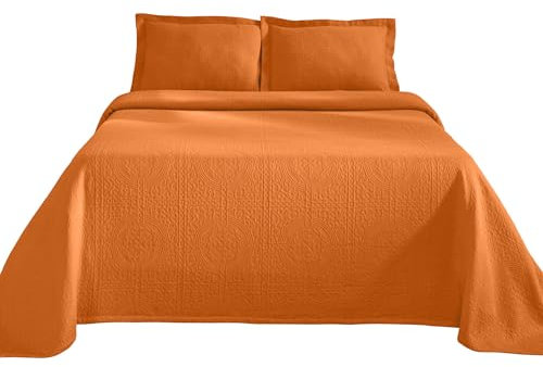 Superior Parure de lit en Coton Motif Fleur de lys Chaude pour Toutes Les Saisons, décoration de Chambre à Coucher, Couvre-lit décoratif bohème, Comprend 1 Couvre-lit, 2 taies d'oreiller, lit Double,