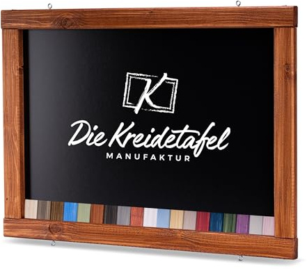 Rustikale Tafel Kreidetafel Wandtafel Küchentafel mit Holzrahmen zur Beschriftung mit Kreide im Landhausstil in verschiedenen Größen und Farben (Teak, 70x50cm)