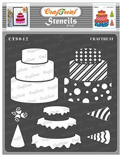 CrafTreat wiederverwendbare geschichtete Hochzeitstorten-Schablonen zum Bemalen von Wänden und Fliesen – 3-stöckiger Kuchen – 15,2 x 15,2 cm – DIY-Kunst- und Bastelschablonen, Kuchen-Schablonen-Set