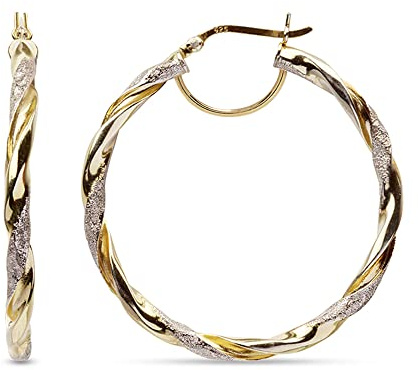 LeCalla 925 Sterling Silber Ohrring Creolen Schmuck 14K vergoldet zweifarbig leichtes italienisches Design große Creolen für Frauen 45 MM