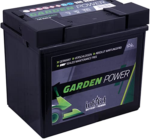 intAct Garden-Power 53030SMF, Batterie 12V 30Ah 300A, verschlossene und wartungsfreie Starterbatterie für Rasentraktoren und Aufsitzrasenmäher, Abmessungen (LxBxH): 187x130x170mm, Pluspol rechts