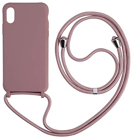 Ququcheng Coque Compatible avec iPhone X/XS,Collier pour Étui Colliers de cellulaire Corde Silicone avec Cordon Case TPU Bumper pour iPhone X/XS-Rose Or