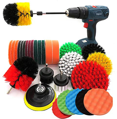 Attachement de Brosse de Perceuse électrique, Brosse de Perceuse + Kit de Nettoyage de Tampon à récurer pour Brosse de Voiture à récurer pour Voiture, Tapis, Salle de Bain 37 Pièces