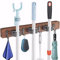 FiNeWaY Broom Mop Holder Wall Mount，Rustic Solid Wood Wall Mounted Garden Tool Organizer Rake Hanger with 3 Racks 4 Hooks for Bathroom Kitchen Office Closet Garden