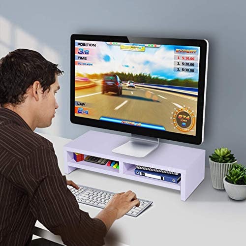 Ejoyous Wooden Monitor Riser Stand, Laptop Monitor Stand Cabinet 2 Tiers 2 Drawers Suitable For Home Office 50 x 20 x 11.7cm