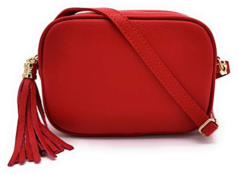 ELIOX Sac femme en cuir véritable fabriqué en Italie, petit sac à bandoulière élégant mode sac à bandoulière véritable cuir, rouge, Taille unique