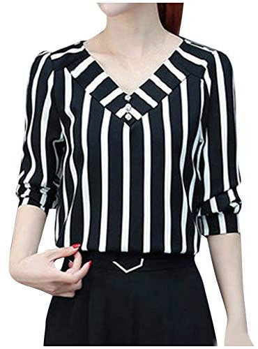 UJUNAOR Damen Bluse Gestreift Damen Hemd Casual Langarmshirt Tops Lose Hemd