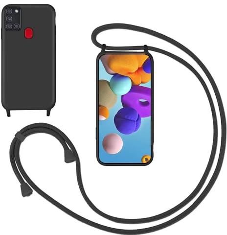 GoodcAcy Handyband für Samsung Galaxy A21S Hülle mit Band,Schwarz | Kameraschutz und Bildschirmschutz,Flüssig Silikon Necklace Handyhülle Schnur Schutzhülle Case für Umhängen Case mit Kordel