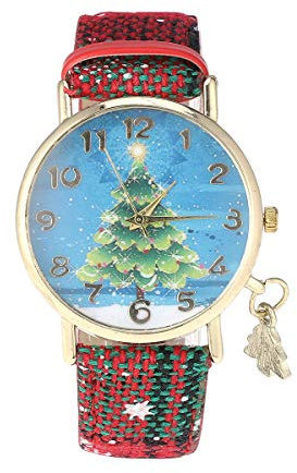 UKCOCO Damenuhr Damen Modische Uhr Weihnachtsanhänger Elegante PU Leder Quarz Armbanduhr Freizeit Schneeflocke Stil Uhr Schmuck für Damen (Schneeflocke mit Weihnachtsbaum Anhänger)