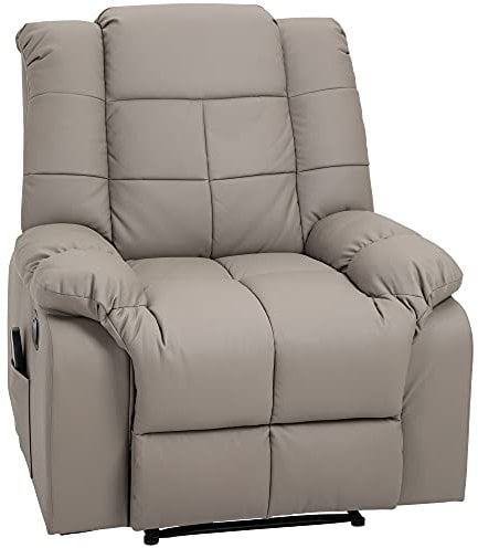 HOMCOM Fauteuil de Massage Fauteuil de Relaxation massant avec Dossier inclinable manuellement et Repose-Pied TV revêtement synthétique télécommande Incluse Gris