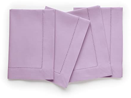 Solino Home Baumwolle Leinen Servietten,4er Set Hohlsaum Dinner Servietten 20x20 Zoll,Maschinenwaschbare Stoffservietten für Frühling, Ostern, Sommer,Handgefertigt aus Naturstoff,Lavendel Ice