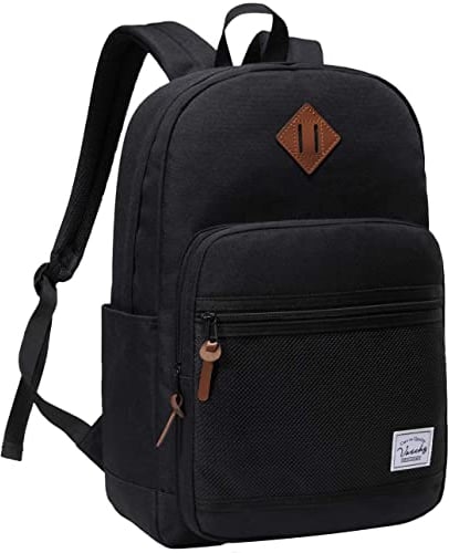 VASCHY Backpack Mens, Lightweight School Bag for Boys and Girls Water Resistant School Backpack for Womens Casual Rucksack with Secured Rear Pocket for Work,College,Travel,Sports(Black)