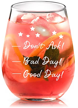 Joymaking Friendship Gifts, 15 oz Stemless Wine Glass Best Friend Birthday Gifts for Women Men - Good Day, Bad Day, Don’t Ask, Mood Wine Glass Gifts for Her Birthday Christmas Farewell Party