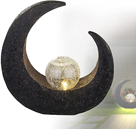 bmf-versand Solarlampe für Außen Garten Stehend Mond - Gartendeko Solar Halbmond - Solarleuchte Garten Deko Balkon - Außenlampe LED Rustikal Antik - Gartenlampe Höhe 30 cm