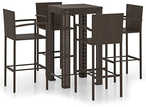 Catherinol 5-TLG. Garten-Bar-Set mit Armlehnen, Bartisch Outdoor, Gartenbar, Bartisch Set, Barhocker, Stehtisch Outdoor, Bar Tresen, Bar Tisch, Gartenmöbel Set, Outdoor Theke, Poly Rattan Braun