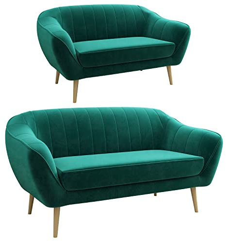MKS MEBLE Moderne Sofa - Sofa Set 3+2 - Skandinavische Deko Polstersofa - Gaja Zwei Loungesofas - Fünf Personen Grün