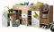 MEBLE KRYSPOL SMART 3 Hochbett für Kinder, Jugendliche mit Stauraum - Etagenbett mit Schreibtisch, Kleiderschrank, Regalen, Treppe - 248,5x93x123 cm - Eiche Handwerker, Weiß mat, Weiß + Schwarz