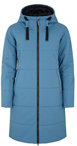ELKLINE Damen Steppmantel Comfort | langer Wintermantel mit verstellbarer Kapuze | 2-Wege Reißverschluss mit Kinnschutz 2019060, Farbe:blue coral, Größe:40