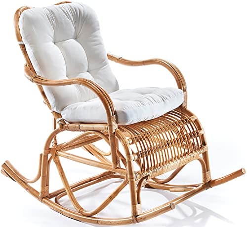 Kobolo Schaukelstuhl Rattan Natur mit Kissen 65x106x94 cm - Braun - Relaxstuhl für Wohnzimmer Schlafzimmer Kinderzimmer Freizeit