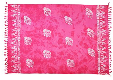 SAIVONA Pareo Sarong Strandtuch Damen - Wickelrock Strand - Handtuch Blickdicht als Wickeltuch oder Handtuchkleid und Wickelkleid Damen - Handarbeit aus Fair Trade Herstellung Batik Elefant Pink