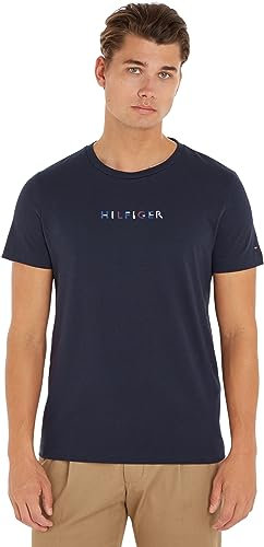 Tommy Hilfiger Homme T-Shirt Manches Courtes Encolure Ronde, Bleu (Desert Sky), S