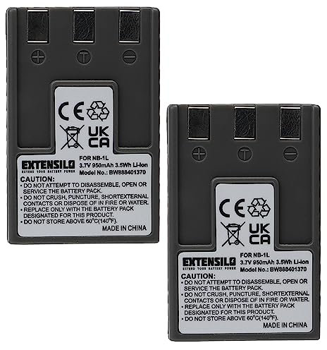 EXTENSILO 2X Akku Ersatz für Canon NB-1L, NB-1LH für Kamera (950mAh, 3,7V, Li-Ion)