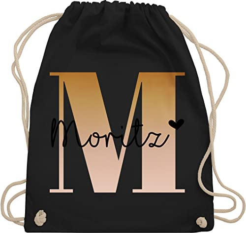 Turnbeutel Rucksack - Initialen - Name und Buchstabe I Geschenk Anfangsbuchstabe - Unisize - Schwarz - tasche krippe schulkind beutel buchstaben m turnsack sporttasche für schule stoffbeutel kita
