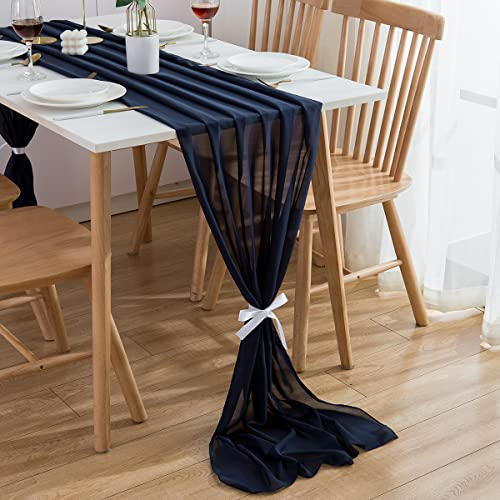 CHUQING Tischläufer Chiffon Tischdeko Hochzeit Blau 3m Marineblau Table Runner für Hochzeiten, Kommunionen, Taufen