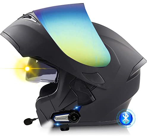 Bluetooth Motorradhelm, Modularer Klapphelm mit Doppelter Sonnenblende, Unisex Integralhelm ECE Zulassung, Scooter Motocross für Erwachsene Männer Frauen, 55-64cm