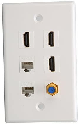 pour HDMI et Plaque Murale Réseau, 6 Ports HD Réseau TV Signal pour HDMI TV F Tête CAT6 Keystone Jack Réseau AV Plaque Murale pour la Maison