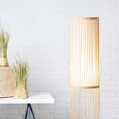 Lightbox Stehlampe im Nature Stil | Ø 20 cm | dekorative Bambus Stehleuchte mit Fußschalter für Büro, Schlafzimmer oder Wohnzimmer | aus Bambus/Textil in Naturfarben/Weiß